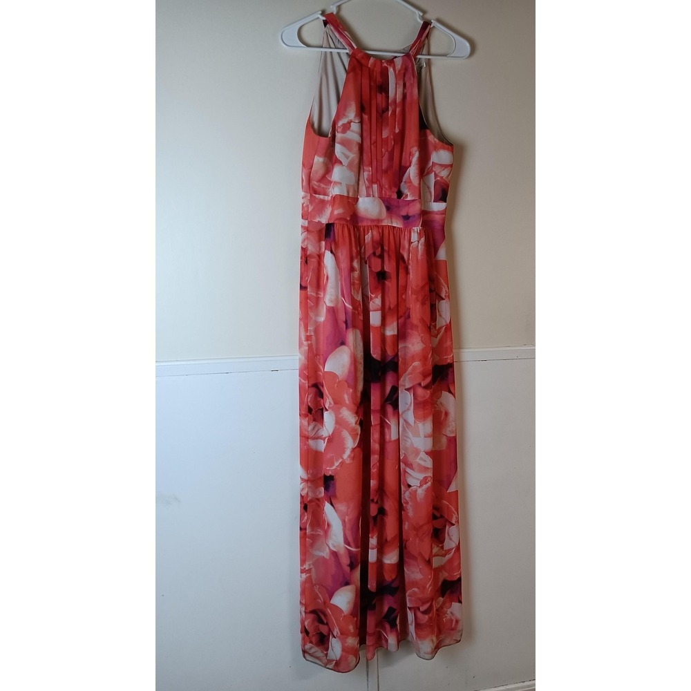 Eliza J Dress Womens 6 Pink Floral‎ Maxi Halter Chiffon Pleated Lined Sundress